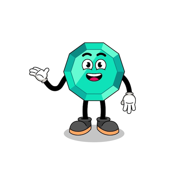 Emerald gemstone cartoon with welcome pose