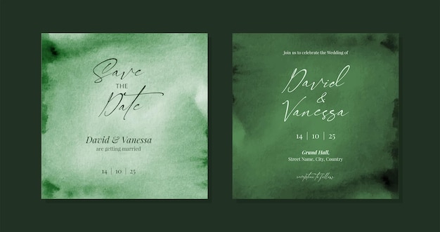 Emerald green wedding invite card template for social media posts