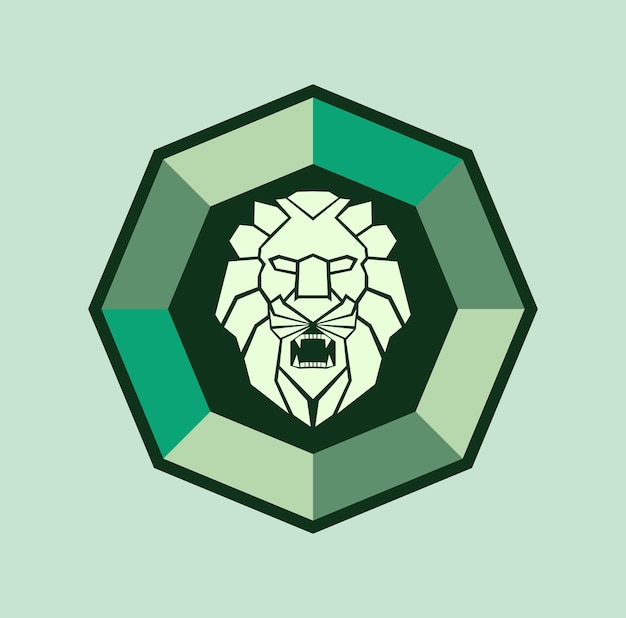Emerald lion head logo design illustration
