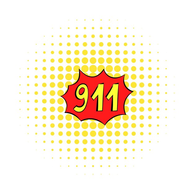 Вектор Иконка службы экстренной помощи 911 в стиле комиксов на белом фоне
