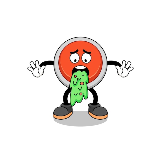 Emergency button mascot cartoon vomiting