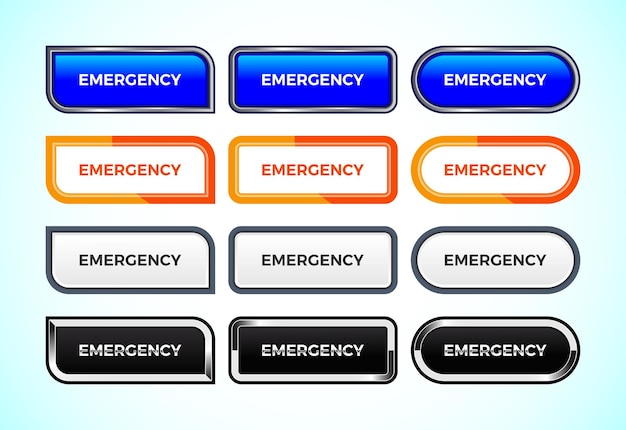 Emergency button set of different shapes and colors Suitable for mobile app and website UI design