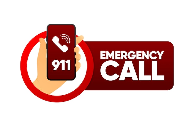 Etichetta di chiamata di emergenza sos emergency call 911 calling hotline concept vector illustration