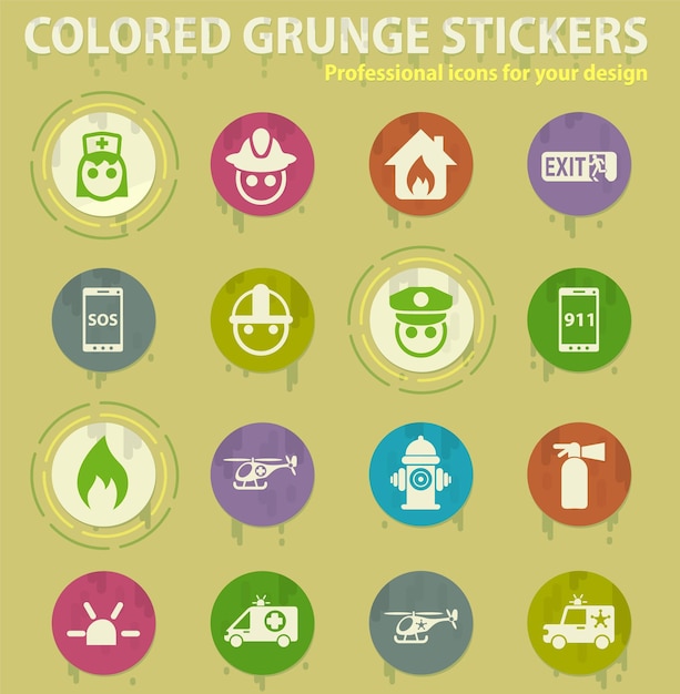 Emergency colored grunge icons