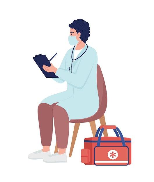 Emergency doctor examining patient semi flat color vector character