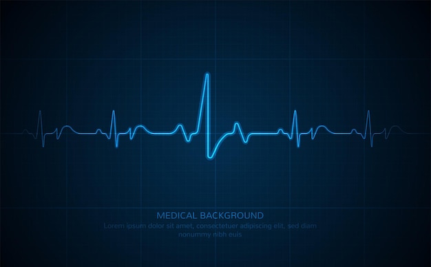 Monitoraggio ekg di emergenza impulso cardiaco al neon blu brillante battito cardiaco elettrocardiogramma