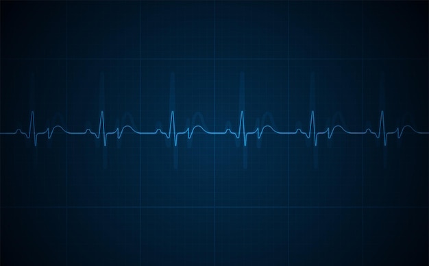 Monitoraggio ekg di emergenza impulso cardiaco al neon blu brillante battito cardiaco elettrocardiogramma