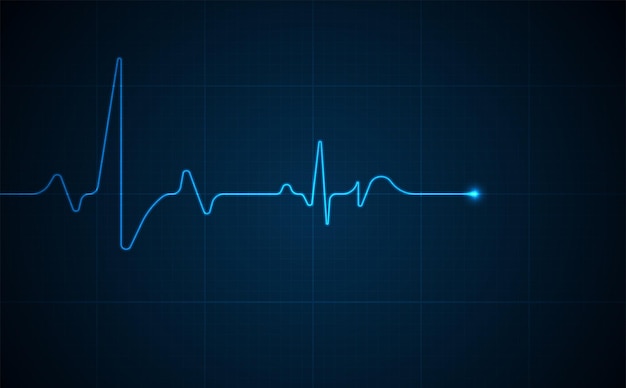 Vector emergency ekg monitoring blue glowing neon heart pulse heart beat electrocardiogram