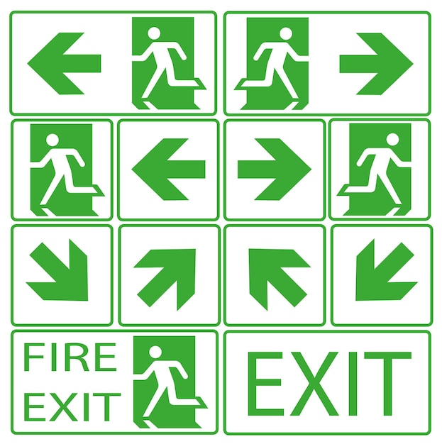 Emergency escape sign symbols exit Vector illustration