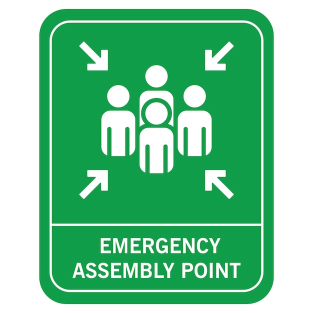 Vector emergency evacuation assembly point sign vector illustration