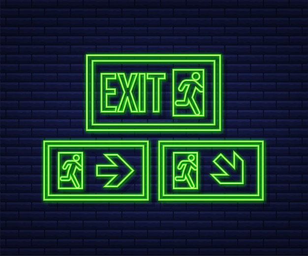 Emergency exit sign. protection symbol. fire neon icon