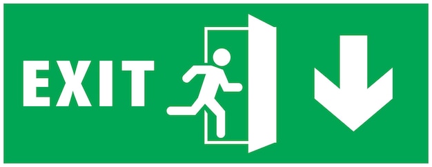 emergency exit sign. running man icon to door. green color. arrow vector. warning sign plate