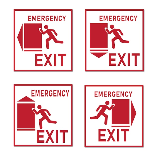 Vector emergency exit symbol evacuate sign collection