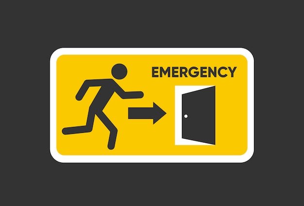 Emergency fire exit sign man figure running to doorway running man icon to door fire exit