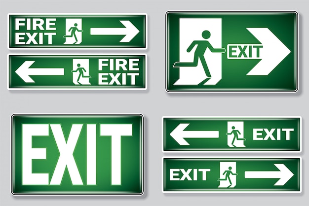 Emergency fire exit symbol set .