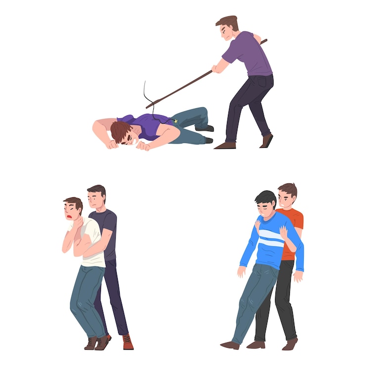 Vector emergency first aid procedure with man helping victim vector set