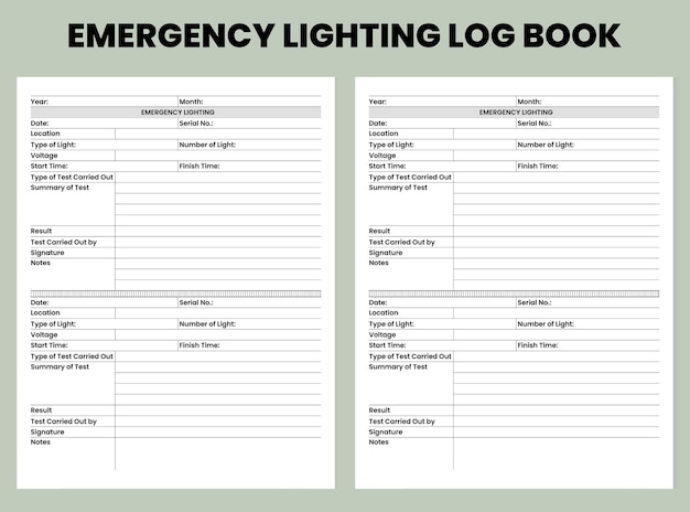 Emergency Lighting Log Book for KDP Interior