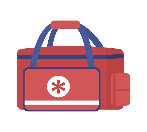 Emergency medical bag for paramedics semi flat color vector object. Treating traumatic injuries. Medications transportation isolated modern cartoon style illustration for graphic design and animation