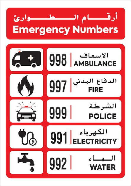 벡터 긴급 전화 번호 uae