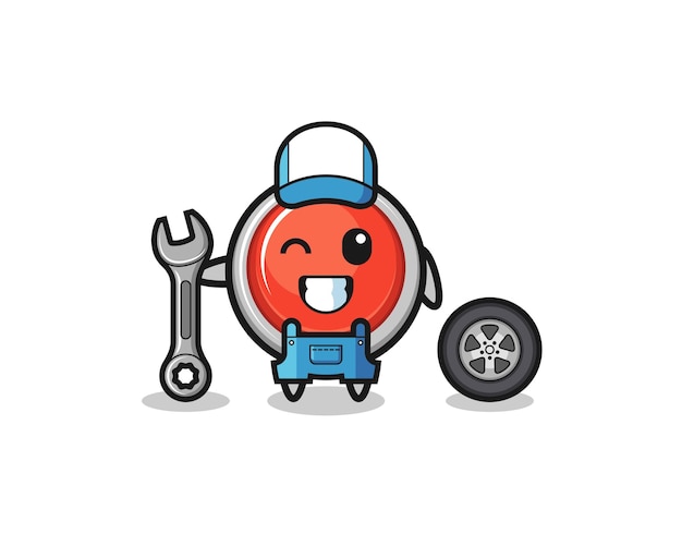 the emergency panic button character as a mechanic mascot
