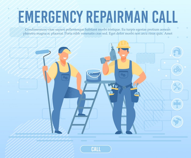 Emergency Repairman Team Call Flat Webpage