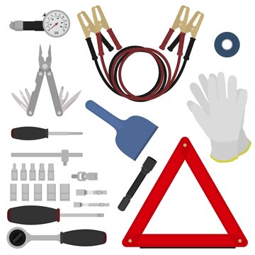 Premium Vector  Emergency road kit items set. car service and