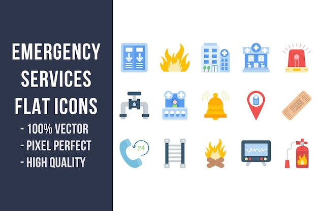 Emergency services flat multicolor icons