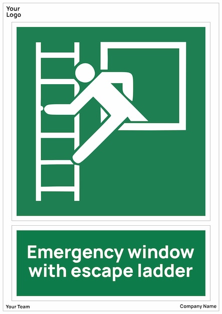 Vector emergency window with escape ladder signs safety symbol iso 7010