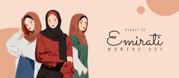 Emirate Women's Day Design with Hijabi Female Vector Illustration Emirati Womens Day Template