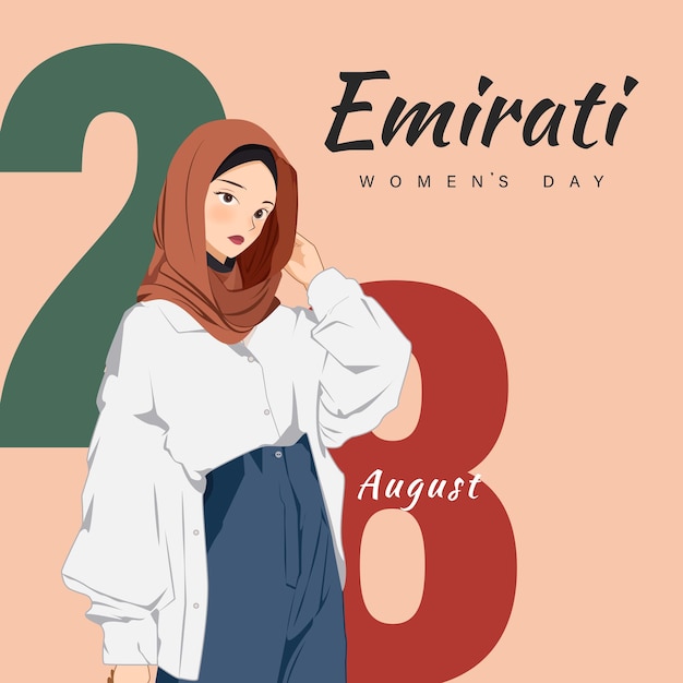 Emiraten Vrouwendag Design met Hijabi Vrouwelijke Vector Illustratie Emirati Vrouwendag Template