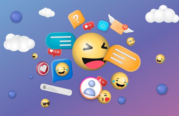 Emoji 3d emoticon background cartoon face group smiley happy friendship emoji funny design concept