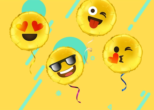 Вектор Воздушный шар emoji с иконками социальных сетей