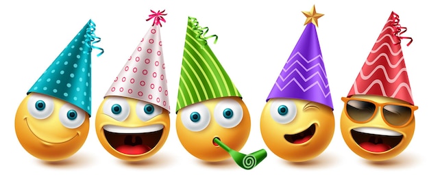 Emoji birthday emoji vector set Emoticon birthday party icon collection isolated