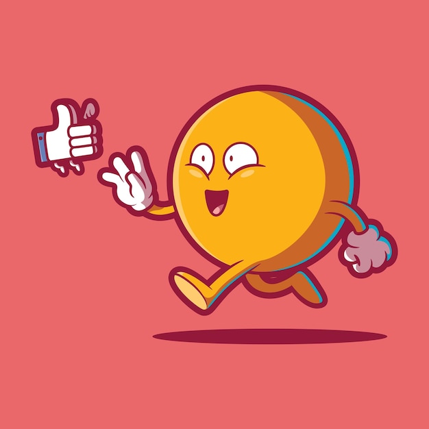 Emoji character running to catch a like icon vector illustration Social media tech funny design c