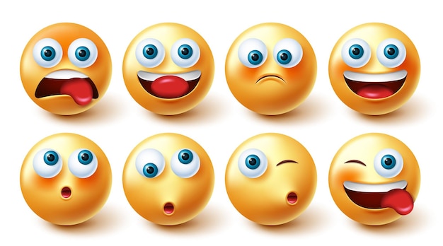 Emoji character vector set emoticon cute funny and happy yellow collection isolated in white