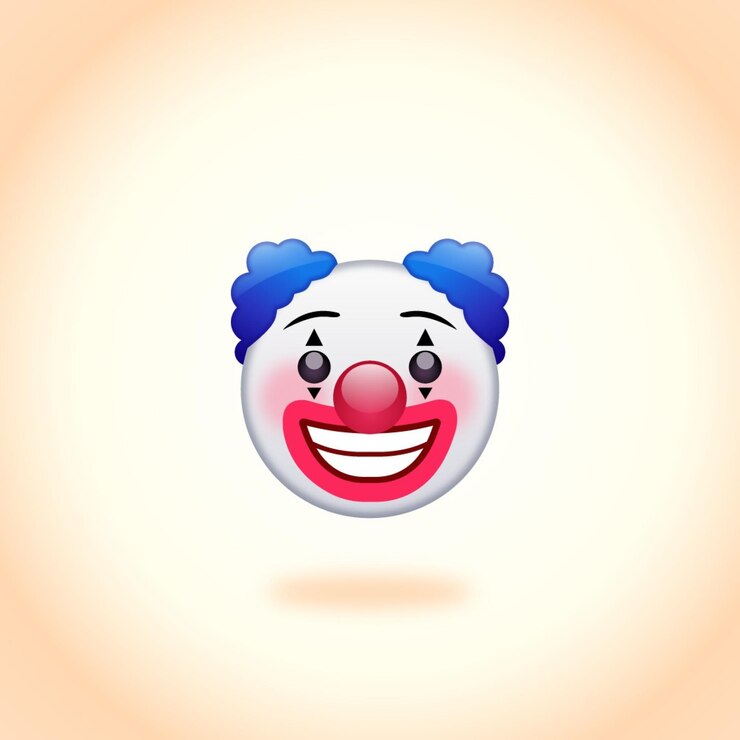 파란 머리를 가진 이모티콘 광대