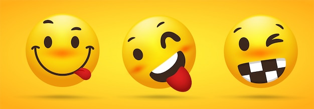 Collezione emoji che mostra talento sfacciato, ruote ingannate e giocose su sfondo giallo.