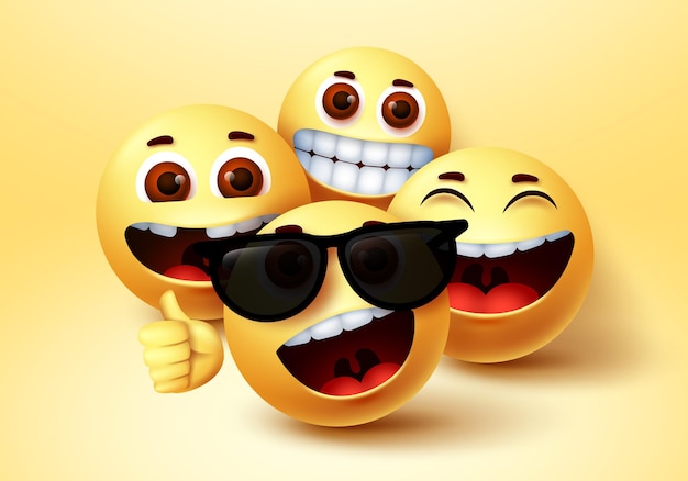 Vector emoji cool friends character vector design emoji wearing sunglasses together with friends emoticon