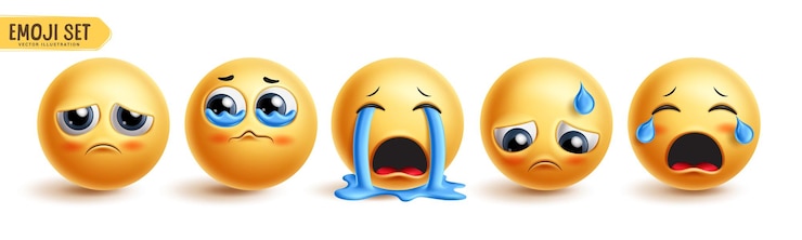 Vector emoji crying emoticon characters vector set emojis emoticons in sad face cry eye tears happy