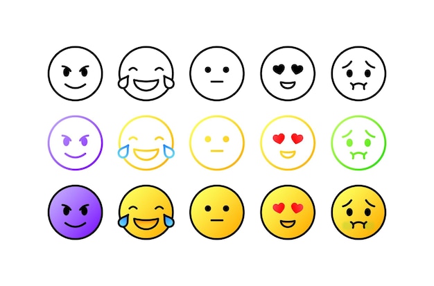 Emoji Egale kleur emoji in verschillende stijlen Vector iconen