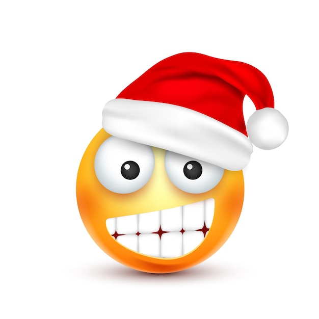 Vector emoji emoticon face with emotions and christmas hat new year santa winter sad and happy angry face