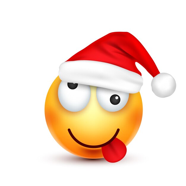 Vector emoji emoticon face with emotions and christmas hat new year santa winter sad and happy angry face