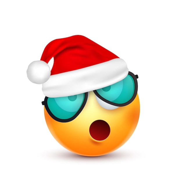 Vector emoji emoticon face with emotions and christmas hat new year santa winter sad and happy angry face