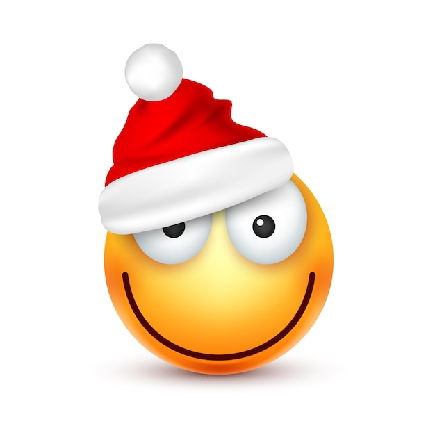 Vector emoji emoticon face with emotions and christmas hat new year santa winter sad and happy angry face