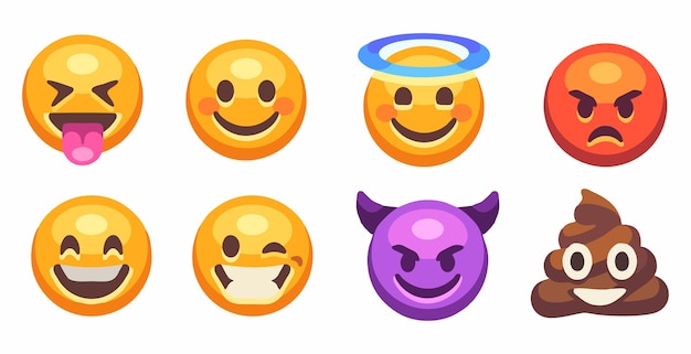 Vettore modello di emoticon emoji con espressioni multiple espressione arrabbiata felice risata felice e altro ancora