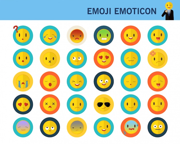 Вектор emoji эмоции концепции плоские иконки.