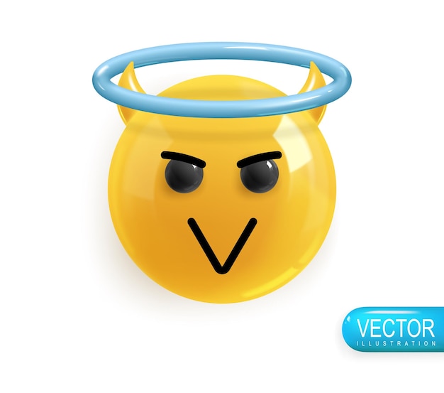 Emoji faccia angelo arrabbiato design 3d realistico emoticon icona di colore giallo lucido