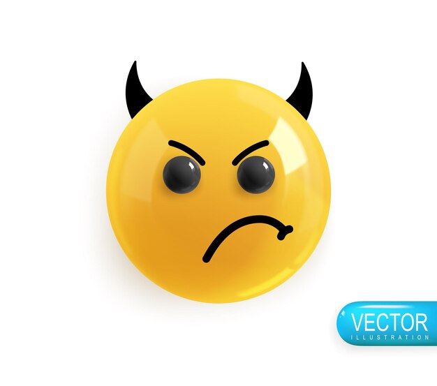 Vector emoji face evil upset emotion realistic 3d render icon smile emoji vector yellow glossy emoticons