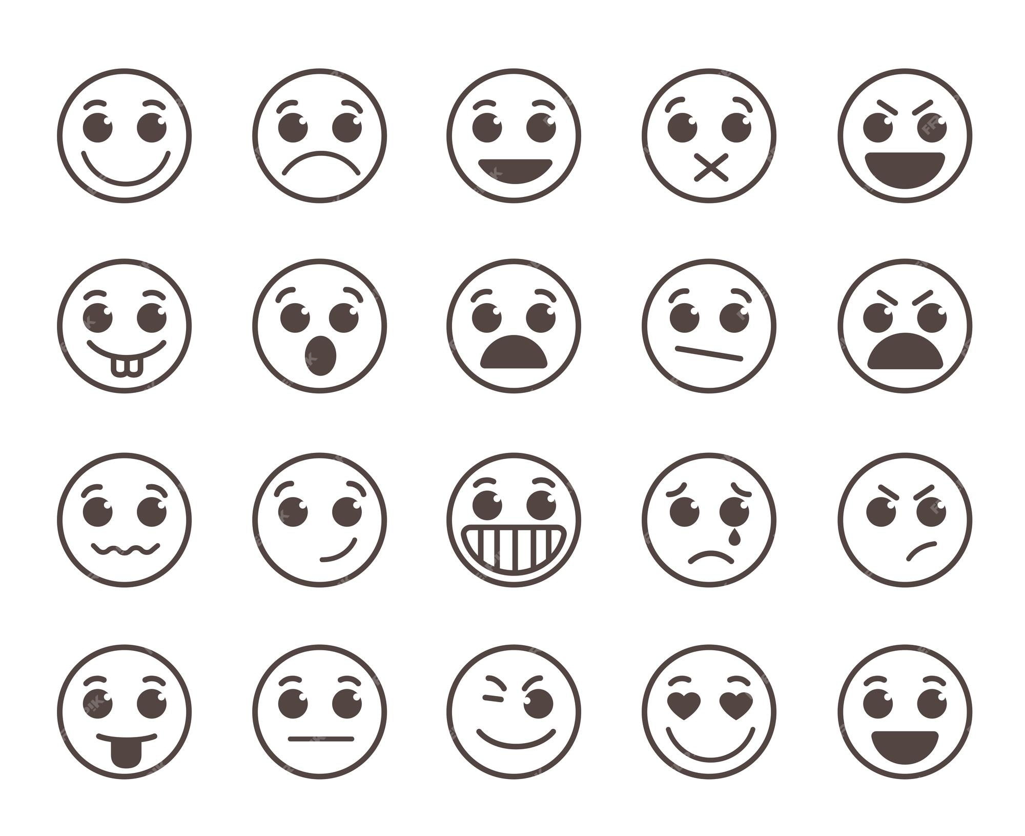 Premium Vector | Emoji face flat line vector icons set with funny facial  expressions in black circle