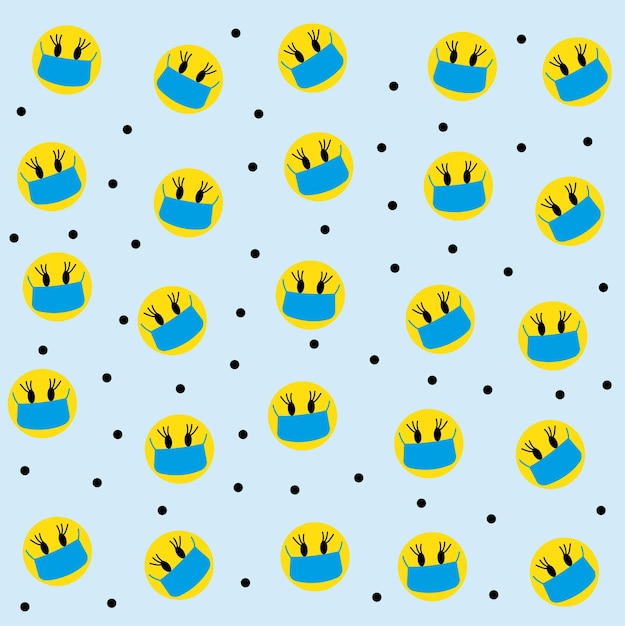 Emoji face mask pattern with face mask on blue background